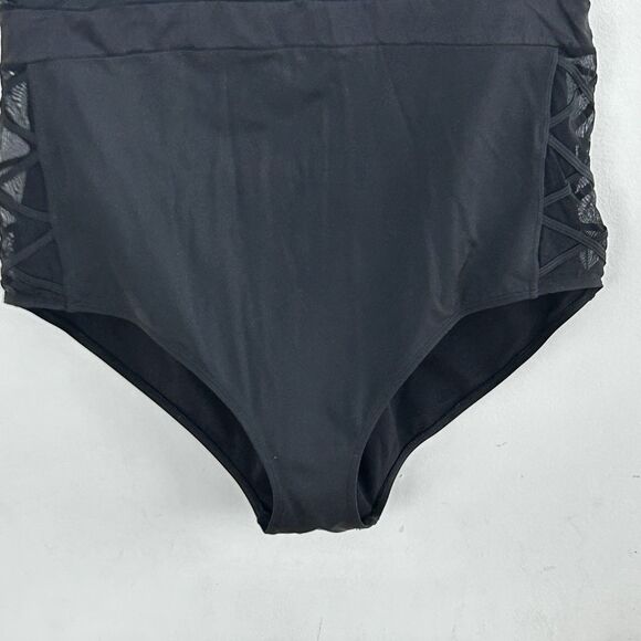 Torrid Swimsuit Size 3x Lattice Mesh Side Underwire Bra 1-Piece Black Swim Suit - Picture 5 of 9